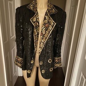 Rare unique vintage Embellished Black and Gold Women's Jacket/blazer